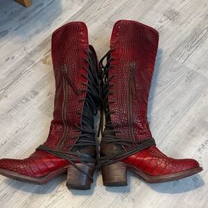 Freebird Red Coal Heeled Boots